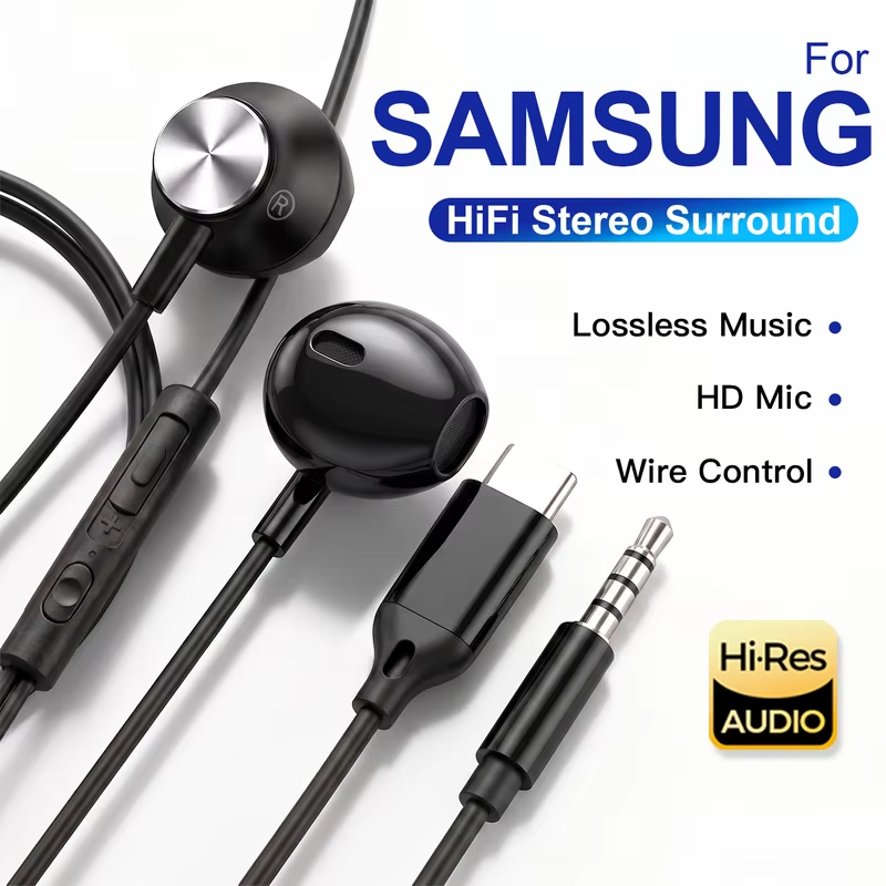 Type C Wired Headphones In Ear Earphones HiFi Surround Sound USB C Earbuds Headset For Samsung Galaxy S26 S25 S24 S23 S22 Ultra