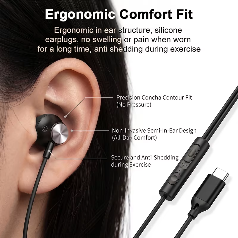 Type C Wired Headphones In Ear Earphones HiFi Surround Sound USB C Earbuds Headset For Samsung Galaxy S26 S25 S24 S23 S22 Ultra